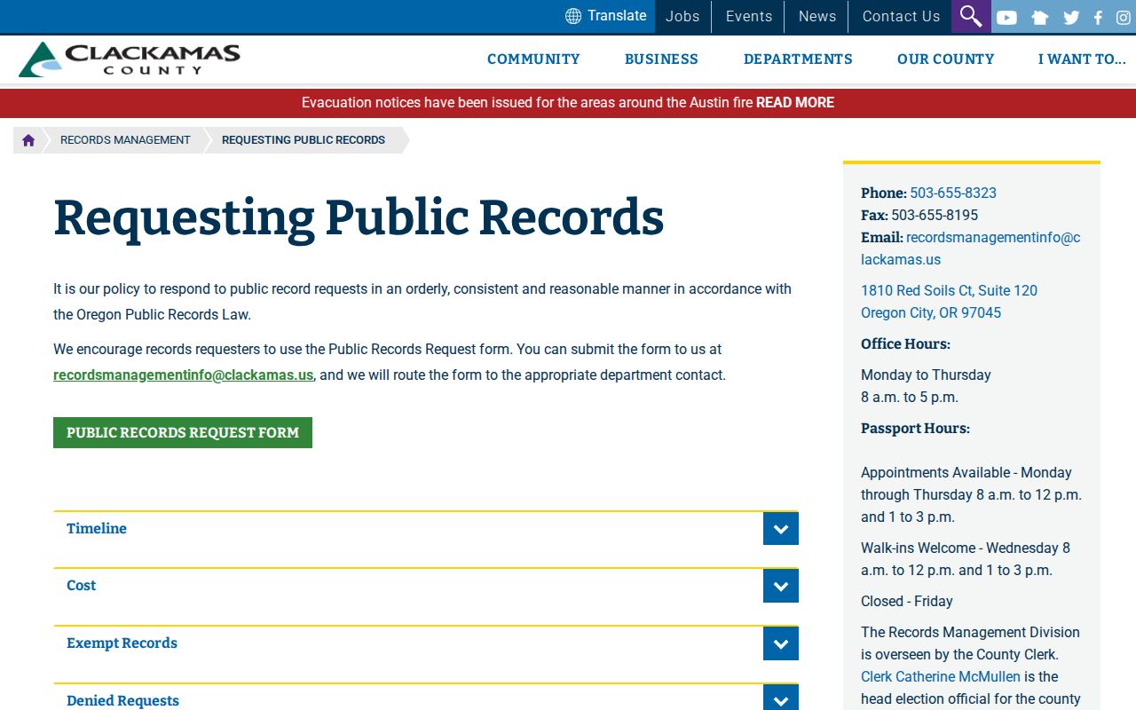 West Linn residents directory Clackamas County public records request information