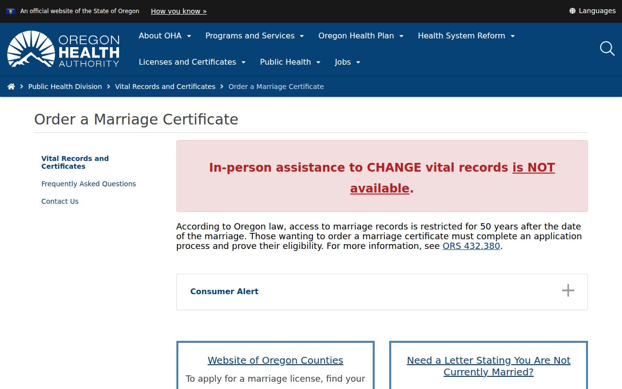 West Linn residents directory Oregon marriage certificate application page