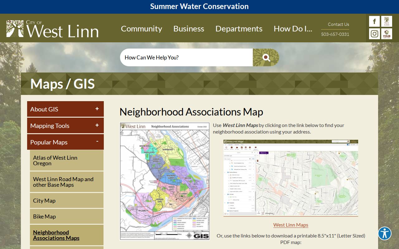 West Linn neighbors neighborhood street map for address and civic boundary lookup