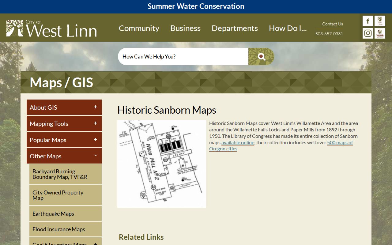 West Linn previous residents historic Sanborn map collection for address history