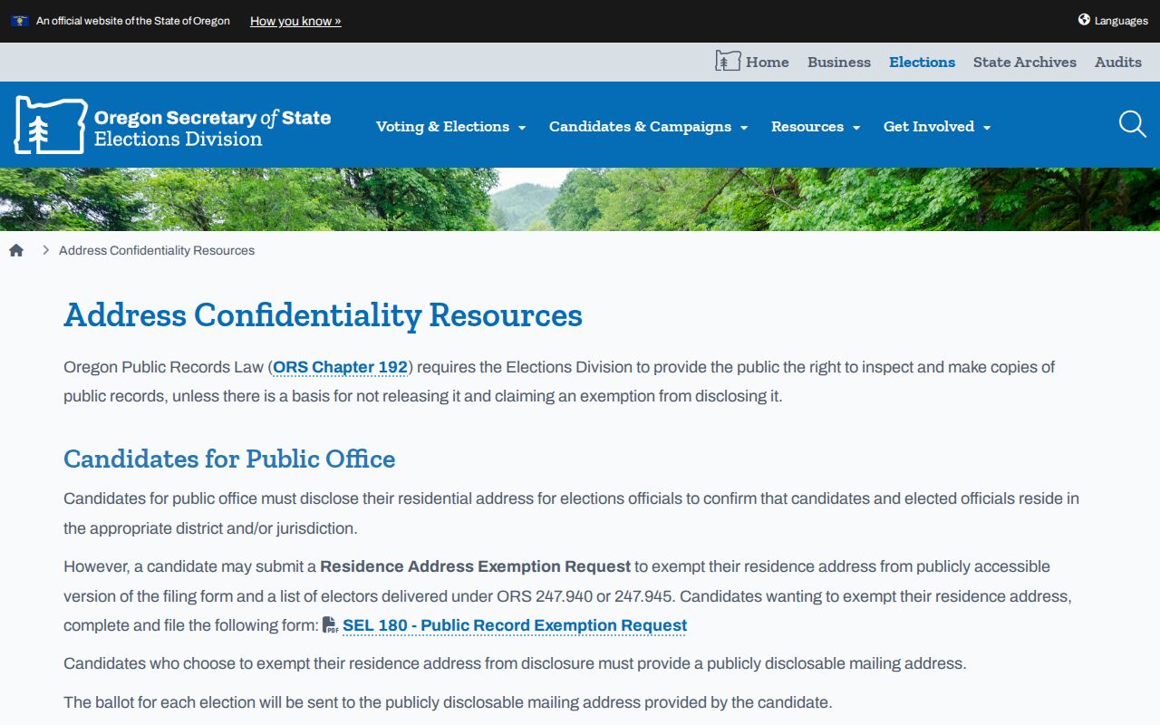 West Linn resident lookup Oregon address confidentiality information for protected voter records