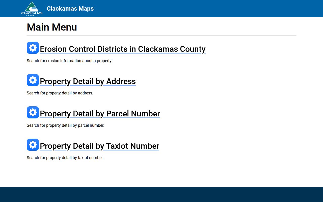 West Linn street directory CMap search menu for address and parcel research
